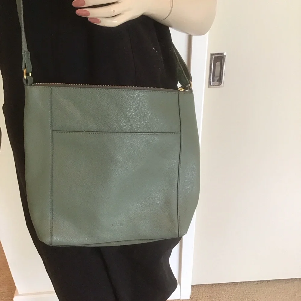 Fossil Tara Aloe Green Soft Pebbled Leather Crossbody‎ Bag Purse $269